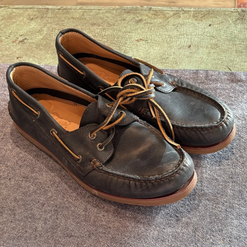 Sperry Gold Cup Leather Boat Shoes Black Handsewn Moc Toe Men’s 9.5